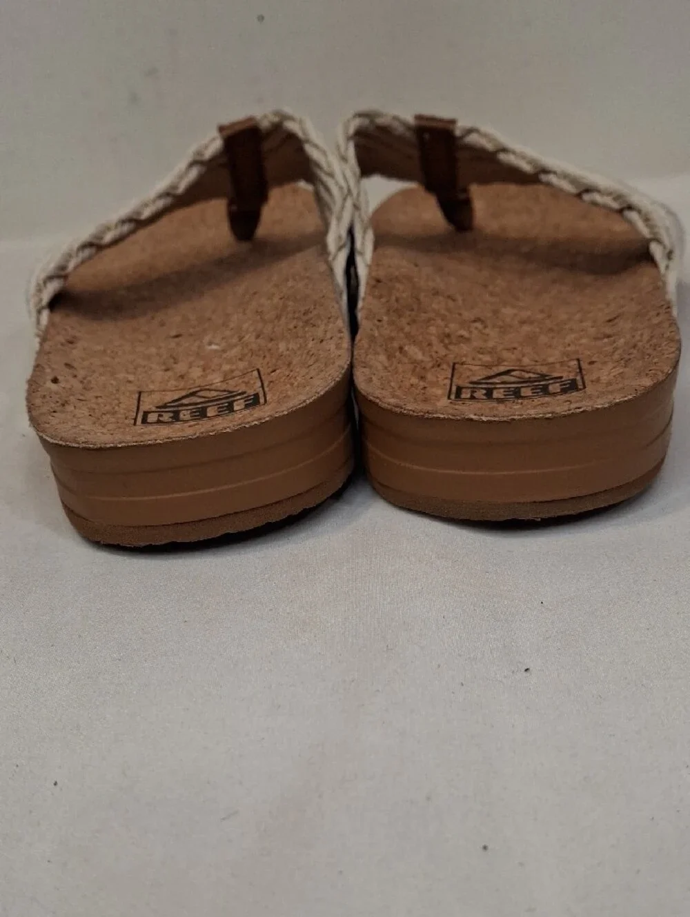 Reef Women's Cream Braided Woven Strap Cork Footbed Thong Sandals